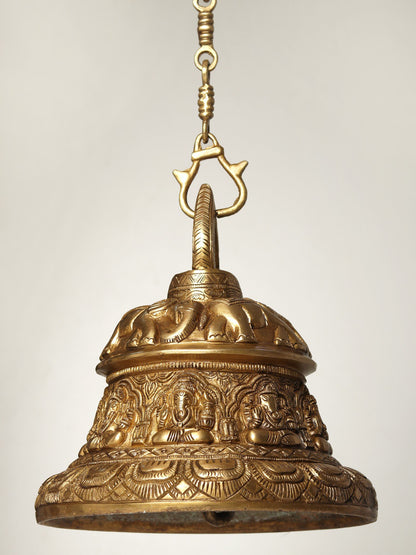 11" Ashta Ganesha Temple Bell In Brass | Handmade Brass Bell For Gifting