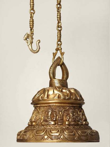 11" Ashta Ganesha Temple Bell In Brass | Handmade Brass Bell For Gifting