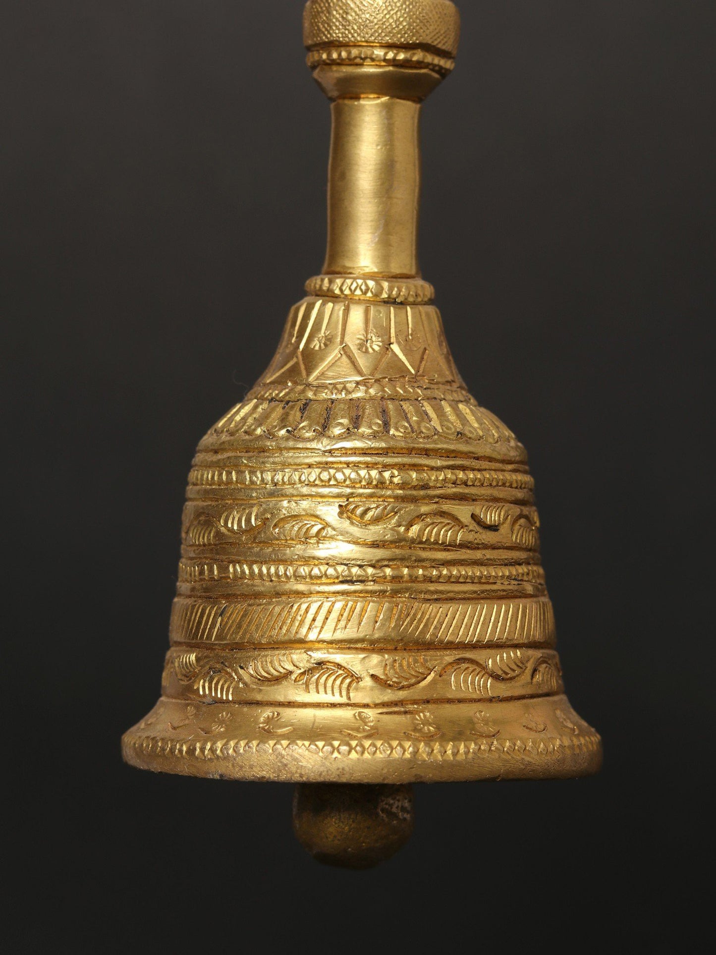 6" Ritual Brass Bell And Seated Nandi On Top | Handmade Brass Bell For Gifting