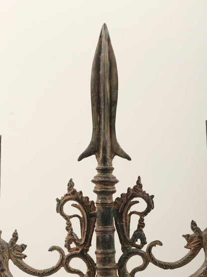 25" Brass Trident Sculpture - Weapon of Lord Shiva On Wooden Base