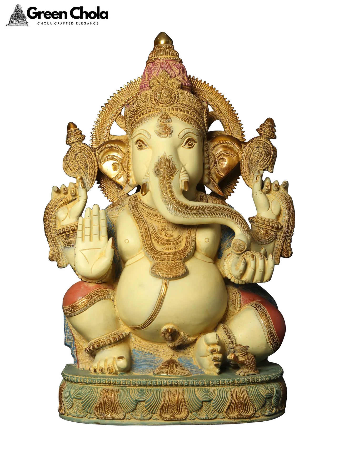 19-inch Colorful Blessing Lord Ganesha Brass Sculpture