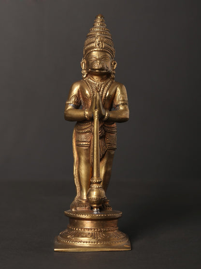 6" Small Standing Lord Hanuman With Namaskar Posture | Handmade Bronze Statue