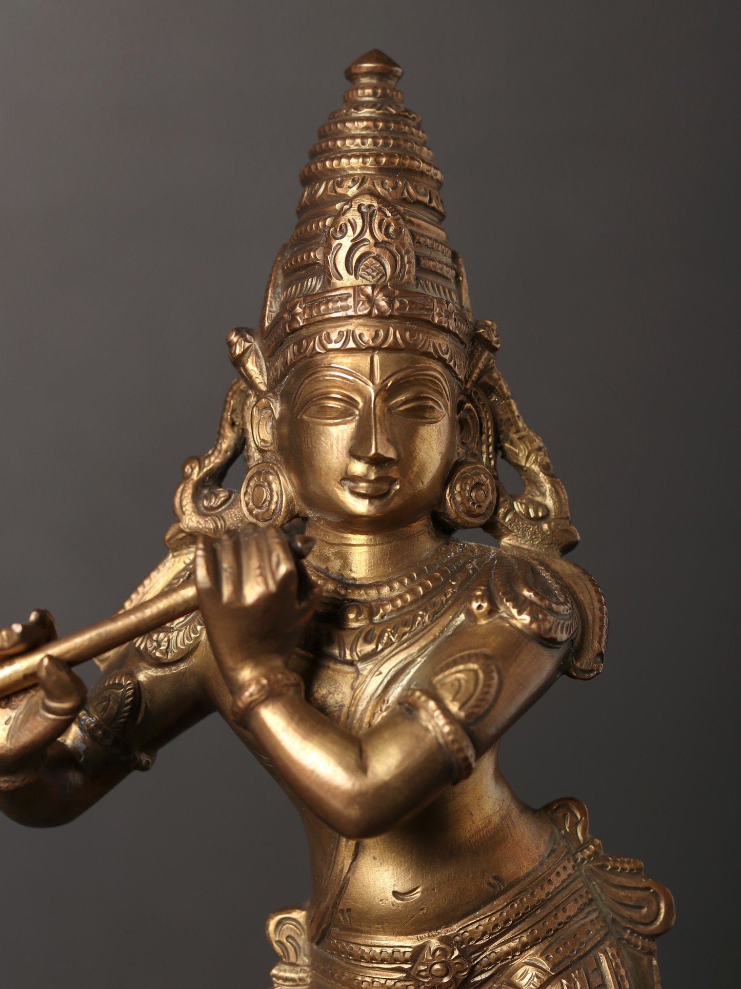 11" Standing Lord Krishna With Flute | Decorative Bronze Idol | Figurine For Gifting | Bronze Statue For Temple