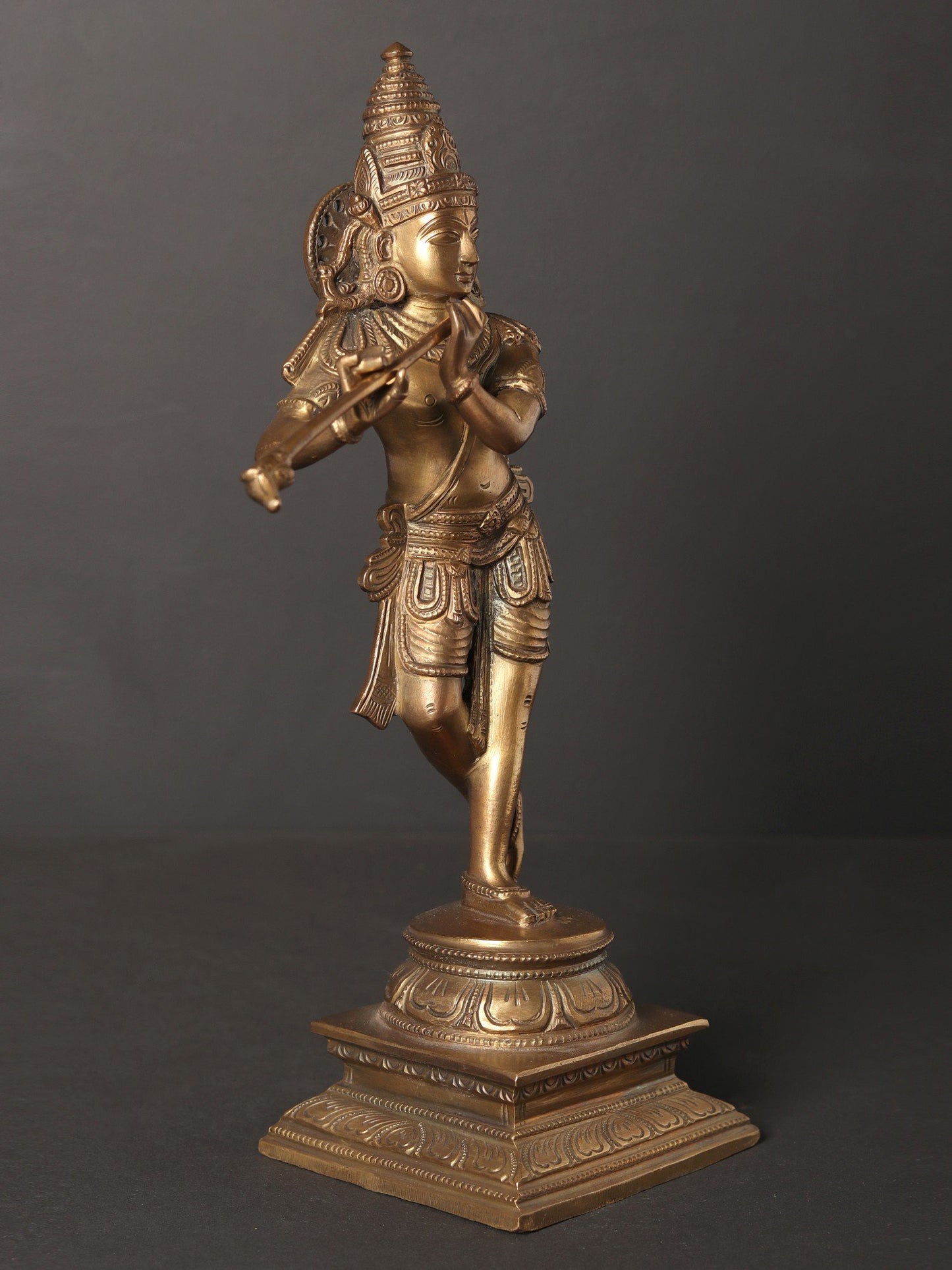 11" Standing Lord Krishna With Flute | Decorative Bronze Idol | Figurine For Gifting | Bronze Statue For Temple