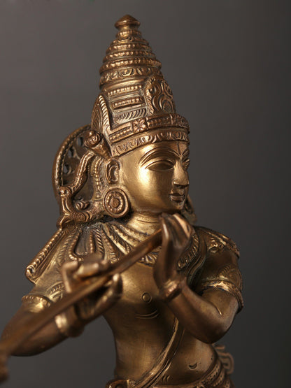 11" Standing Lord Krishna With Flute | Decorative Bronze Idol | Figurine For Gifting | Bronze Statue For Temple