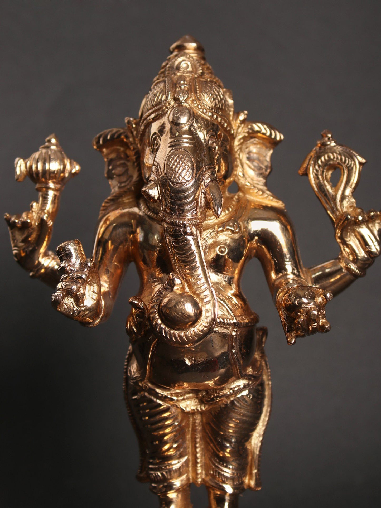 9" Standing Four-Armed Lord Ganesha With Vaishnava Symbols | Decorative Bronze Idol | Figurine For Gifting | Bronze Statue For Temple