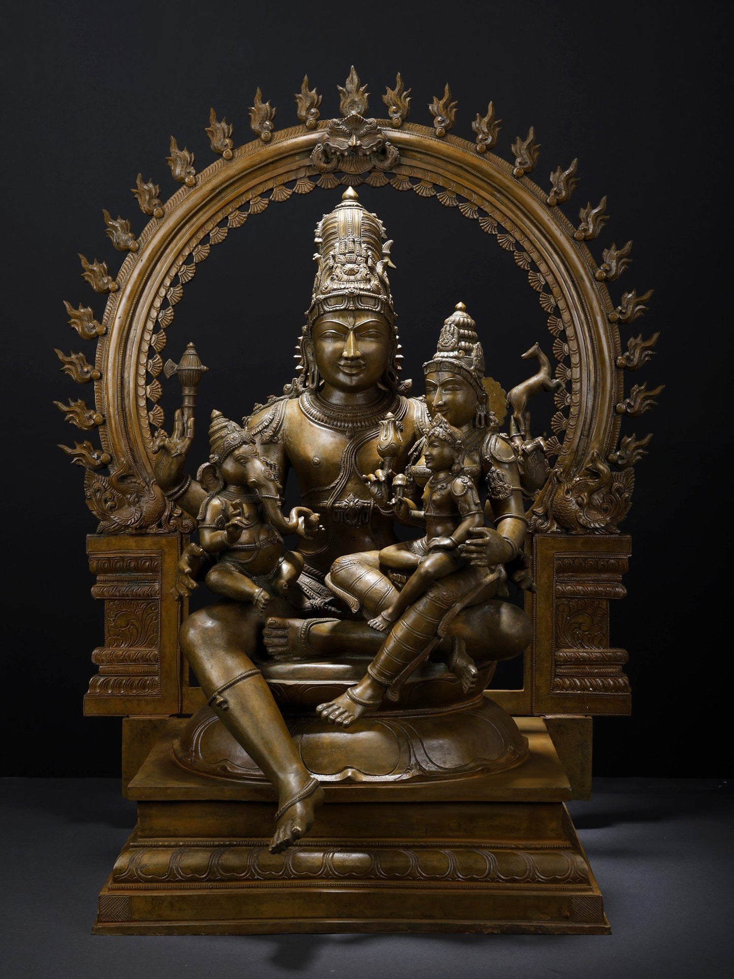 31" Large Shiva Family Seated on Kirtimukha Throne | Handmade Bronze Sculpture