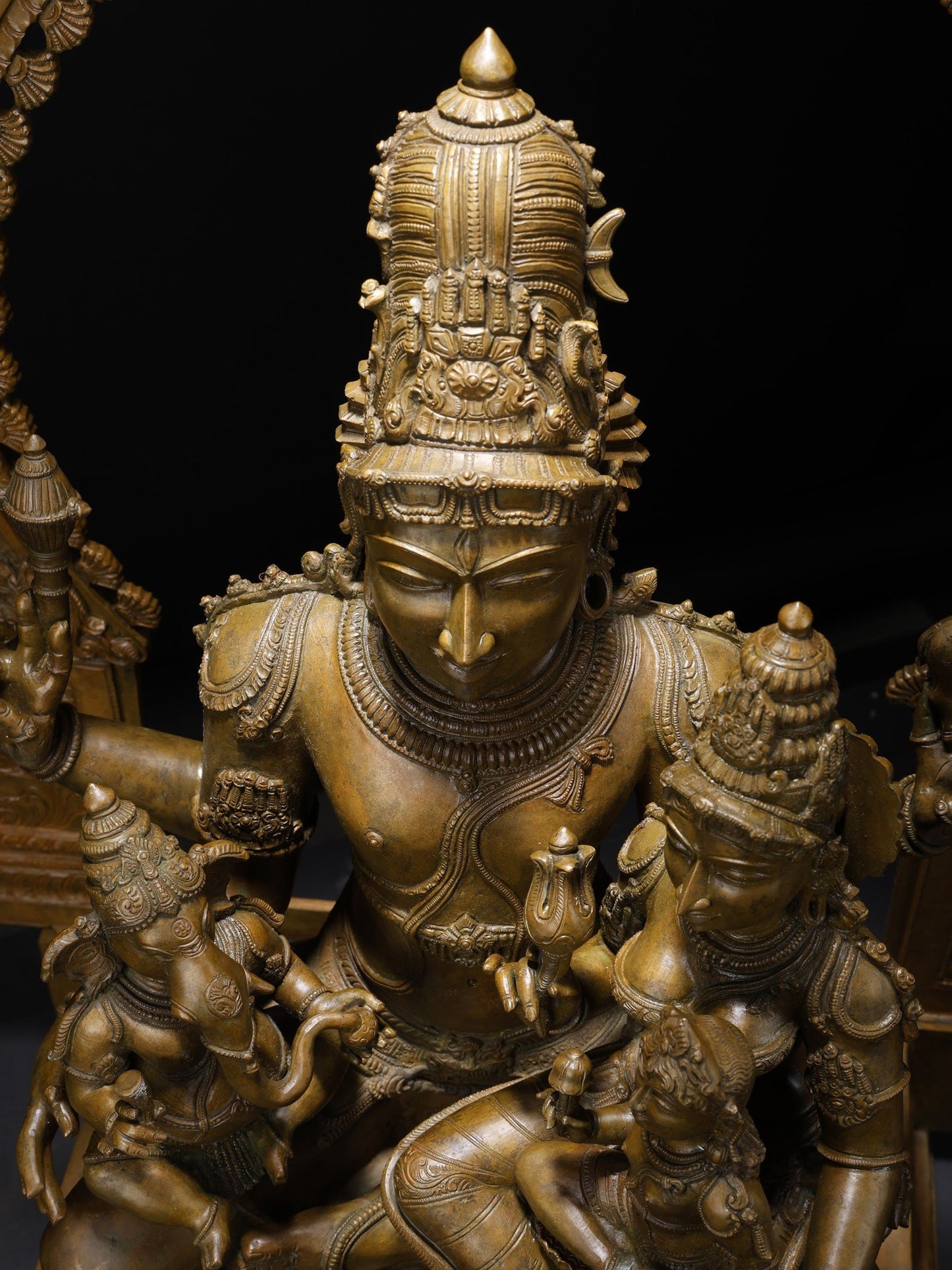 31" Large Shiva Family Seated on Kirtimukha Throne | Handmade Bronze Sculpture