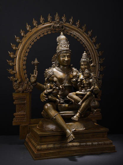 31" Large Shiva Family Seated on Kirtimukha Throne | Handmade Bronze Sculpture