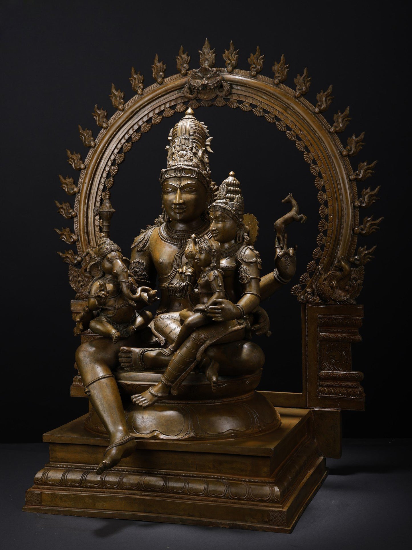 31" Large Shiva Family Seated on Kirtimukha Throne | Handmade Bronze Sculpture