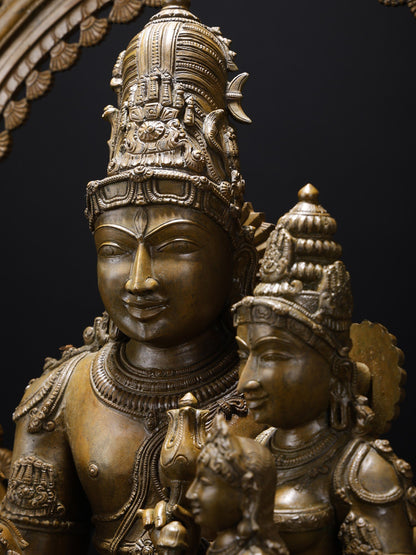 31" Large Shiva Family Seated on Kirtimukha Throne | Handmade Bronze Sculpture