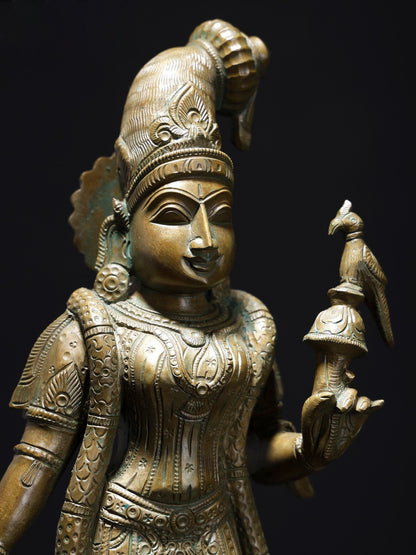 18" Standing Goddess Andal With Parrot | Handmade Bonze Statue