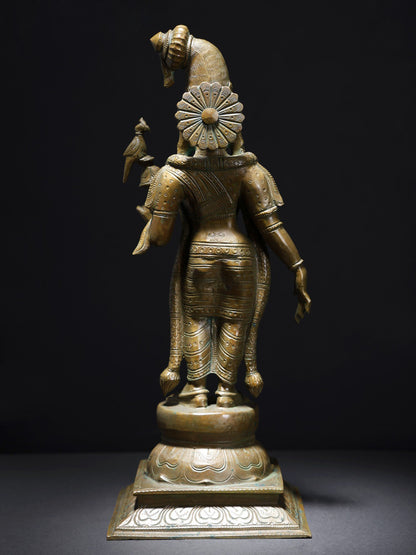 18" Standing Goddess Andal With Parrot | Handmade Bonze Statue