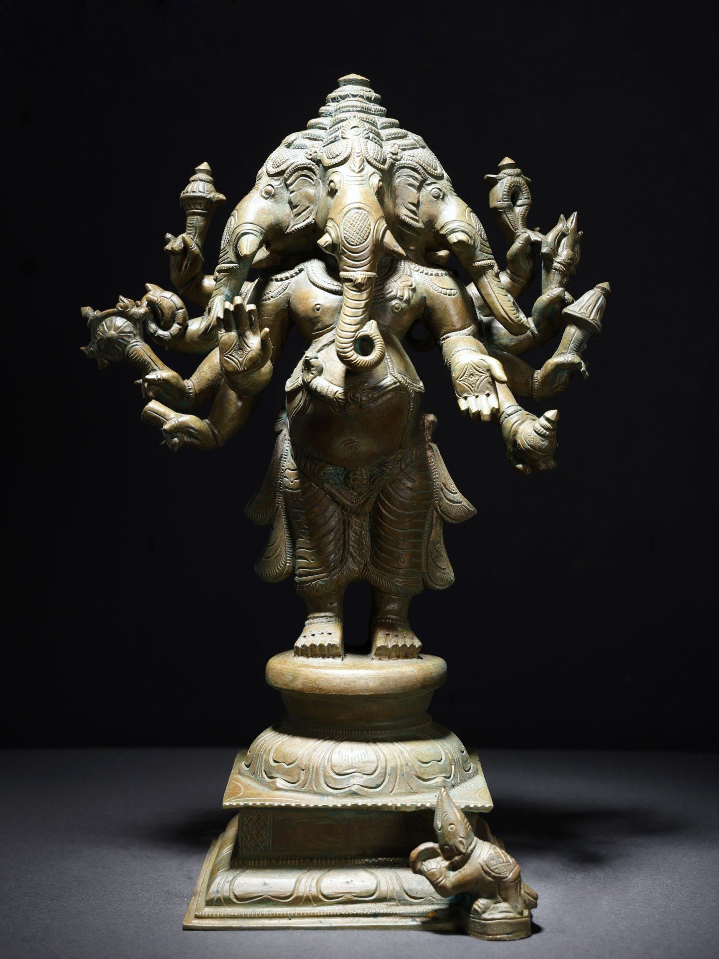 16" Standing Ten Armed Panchamukhi Lord Ganesha | Handmade Bronze Statue