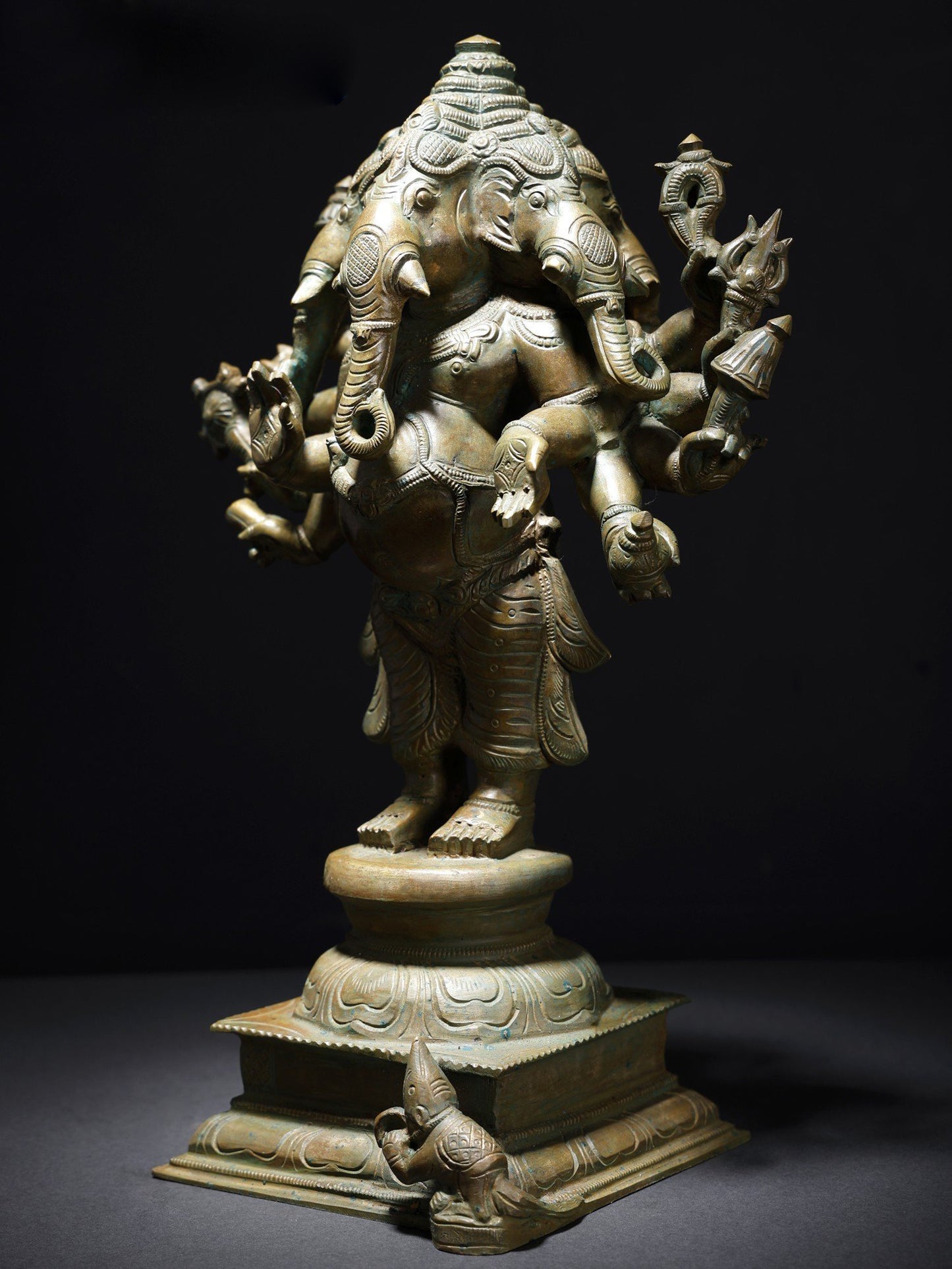 16" Standing Ten Armed Panchamukhi Lord Ganesha | Handmade Bronze Statue