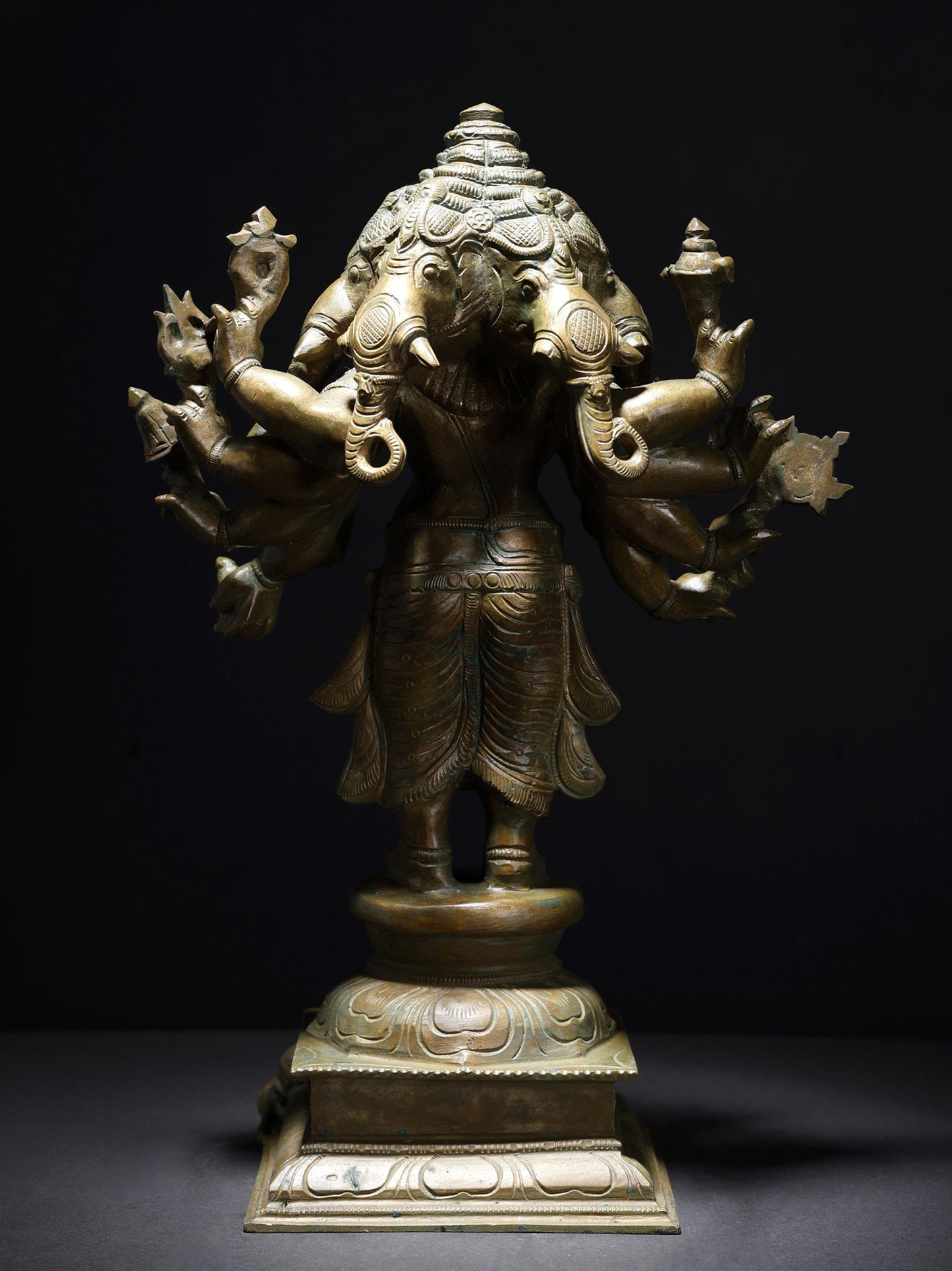 16" Standing Ten Armed Panchamukhi Lord Ganesha | Handmade Bronze Statue