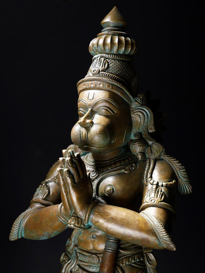 25" Standing Lord Hanuman (Namaskar Anjaneya) | Handmade Bronze Statue