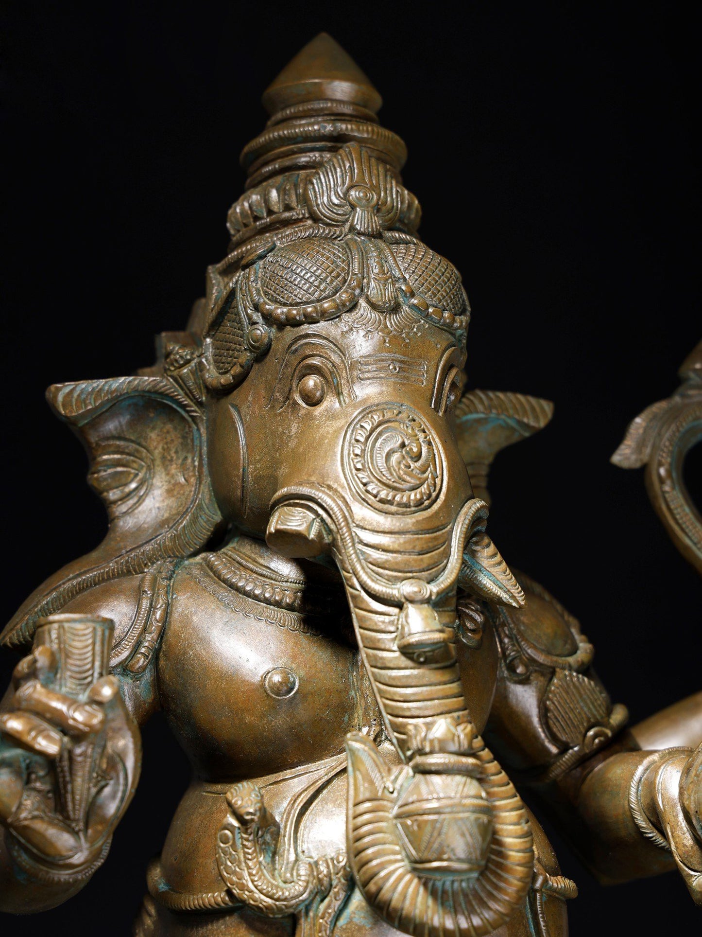 21" Standing Chaturbhuja Lord Ganesha With Vaishnava Symbols And Modaka | Bronze Statue