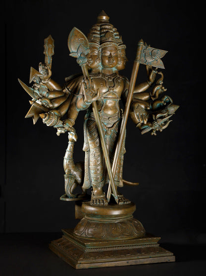 22" Standing Shanmukha Murugan (Kartikeya) with Multiple Hands | Bronze Statue