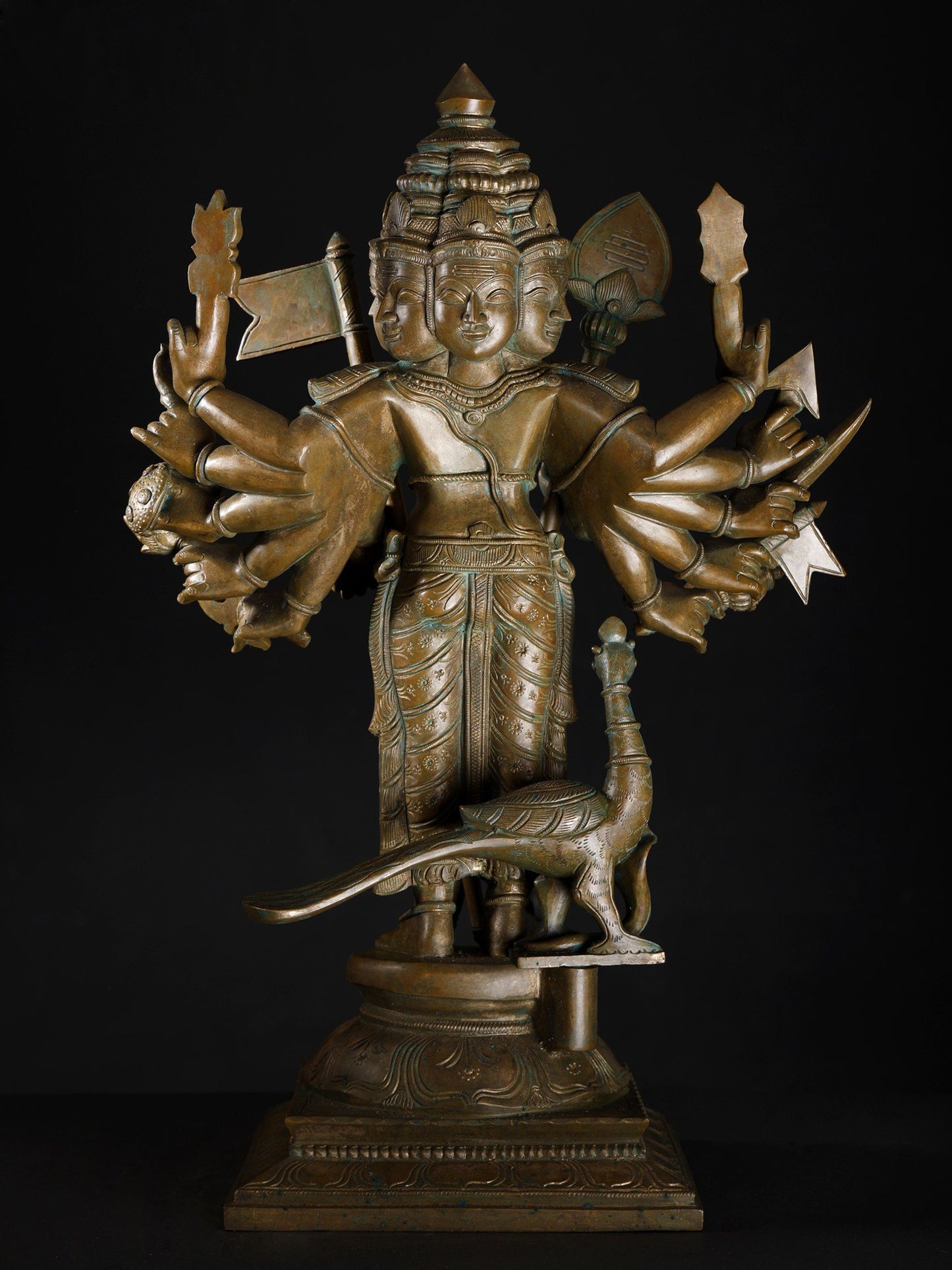 22" Standing Shanmukha Murugan (Kartikeya) with Multiple Hands | Bronze Statue