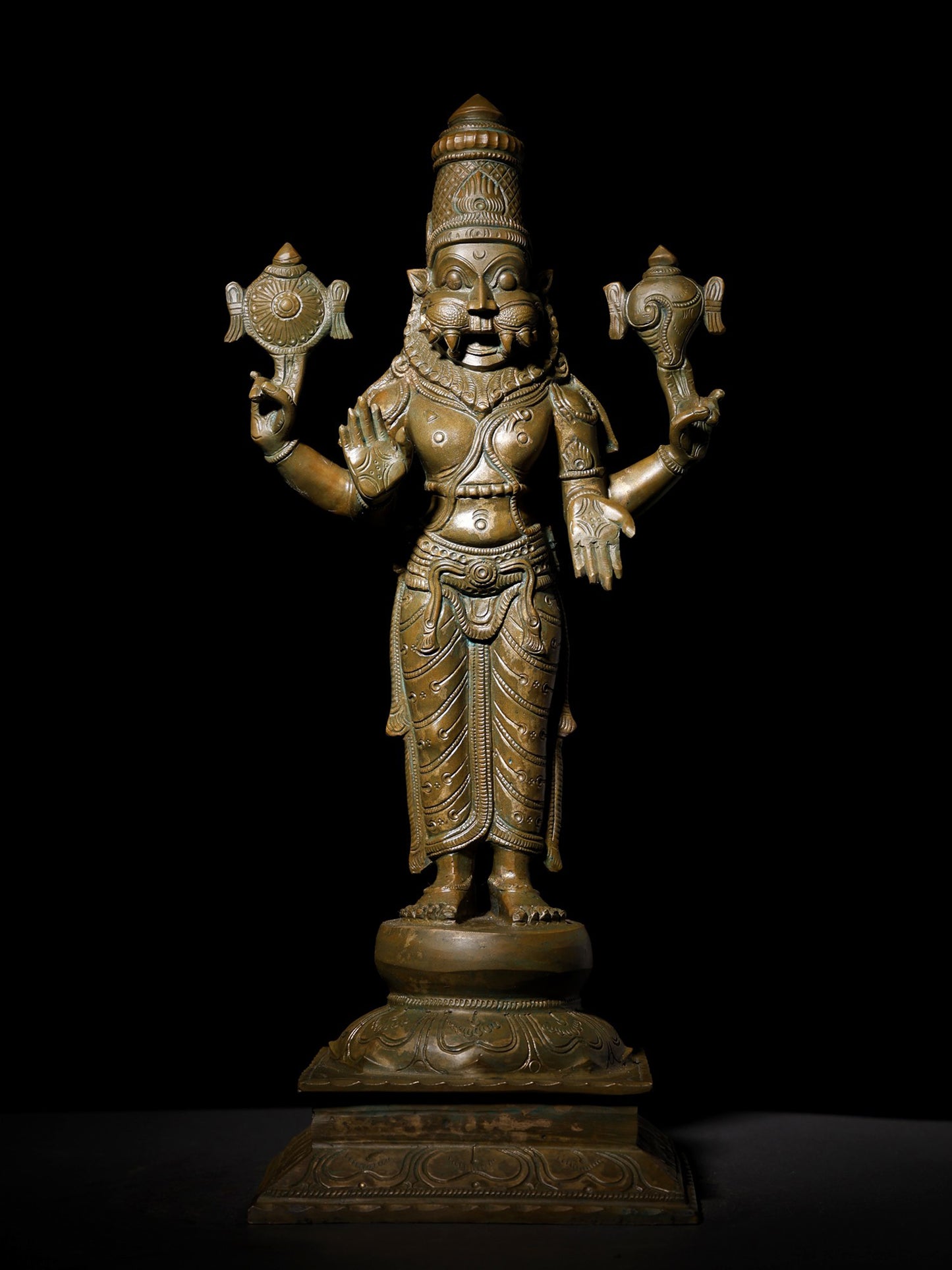 18" Standing Lord Narasimha in Blessing Gesture | Handmade Bronze Statue