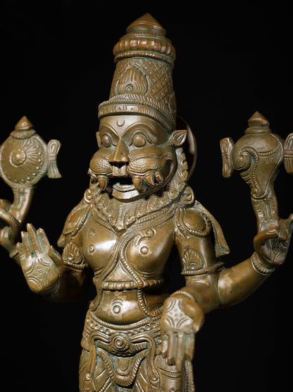 18" Standing Lord Narasimha in Blessing Gesture | Handmade Bronze Statue