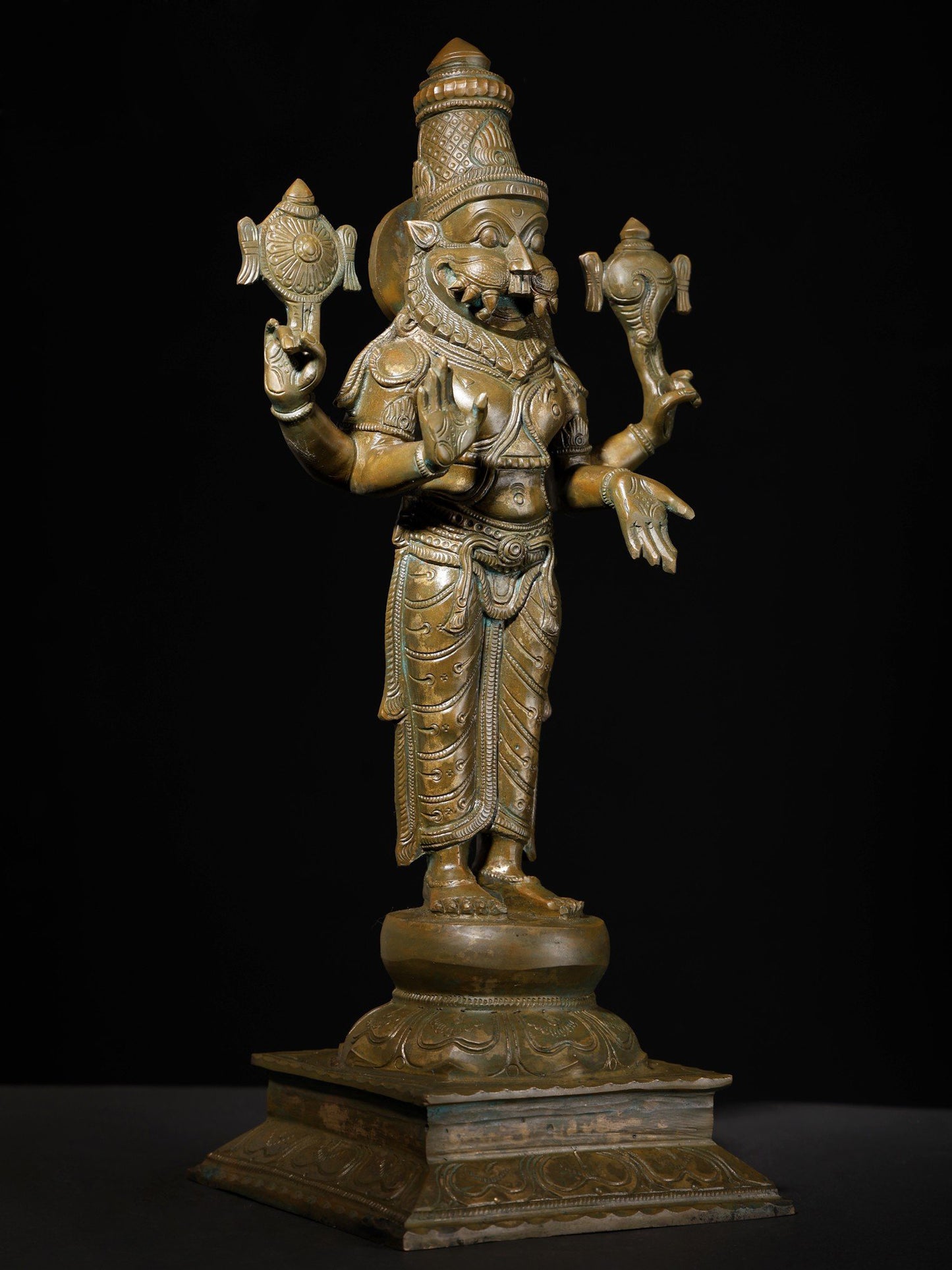 18" Standing Lord Narasimha in Blessing Gesture | Handmade Bronze Statue