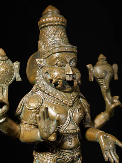 18" Standing Lord Narasimha in Blessing Gesture | Handmade Bronze Statue