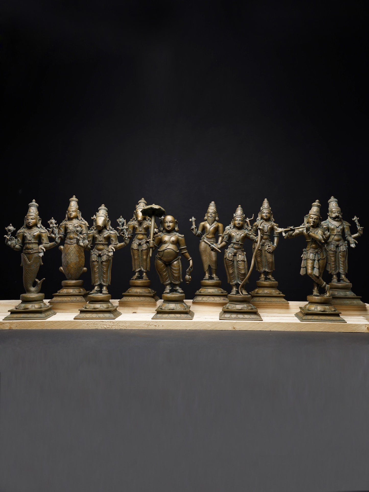 12" Dashavatara Of Lord Vishnu In Defferent Posture - (Set of 10) | Bronze Statues