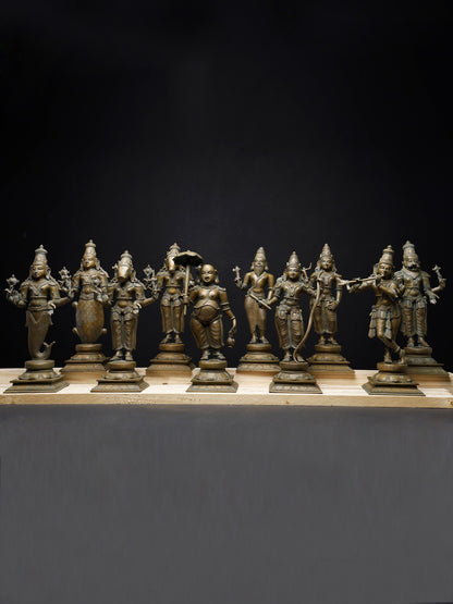 12" Dashavatara Of Lord Vishnu In Defferent Posture - (Set of 10) | Bronze Statues