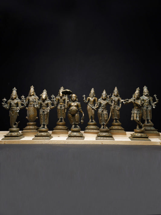 12" Dashavatara Of Lord Vishnu In Defferent Posture - (Set of 10) | Bronze Statues