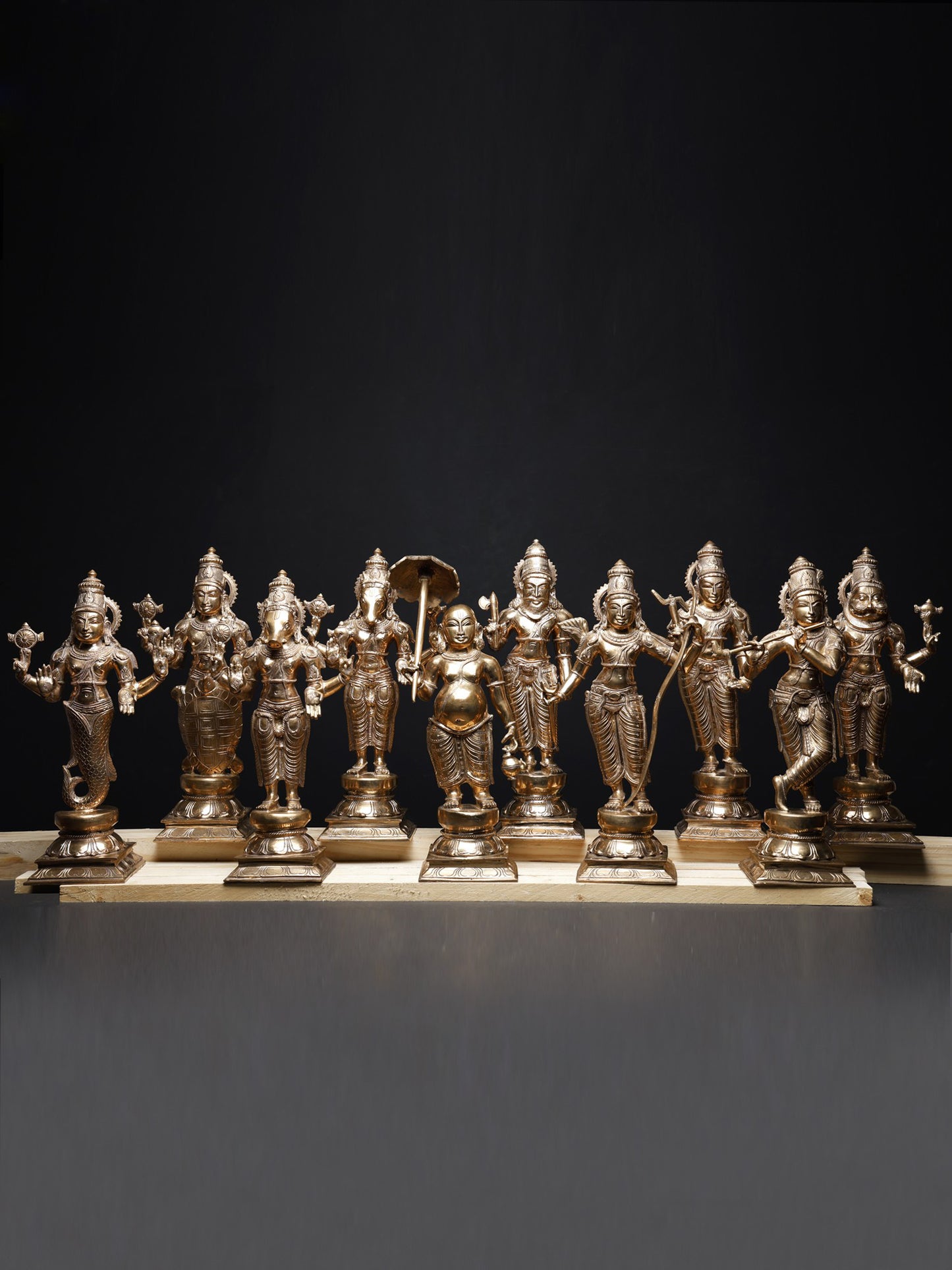 15" Handmade Bronze Sculpture Dashavatara Of Lord Vishnu - (Set of 10) | Bronze Statues