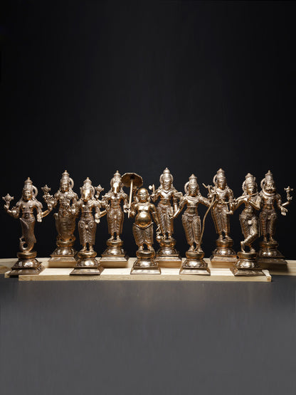 15" Handmade Bronze Sculpture Dashavatara Of Lord Vishnu - (Set of 10) | Bronze Statues