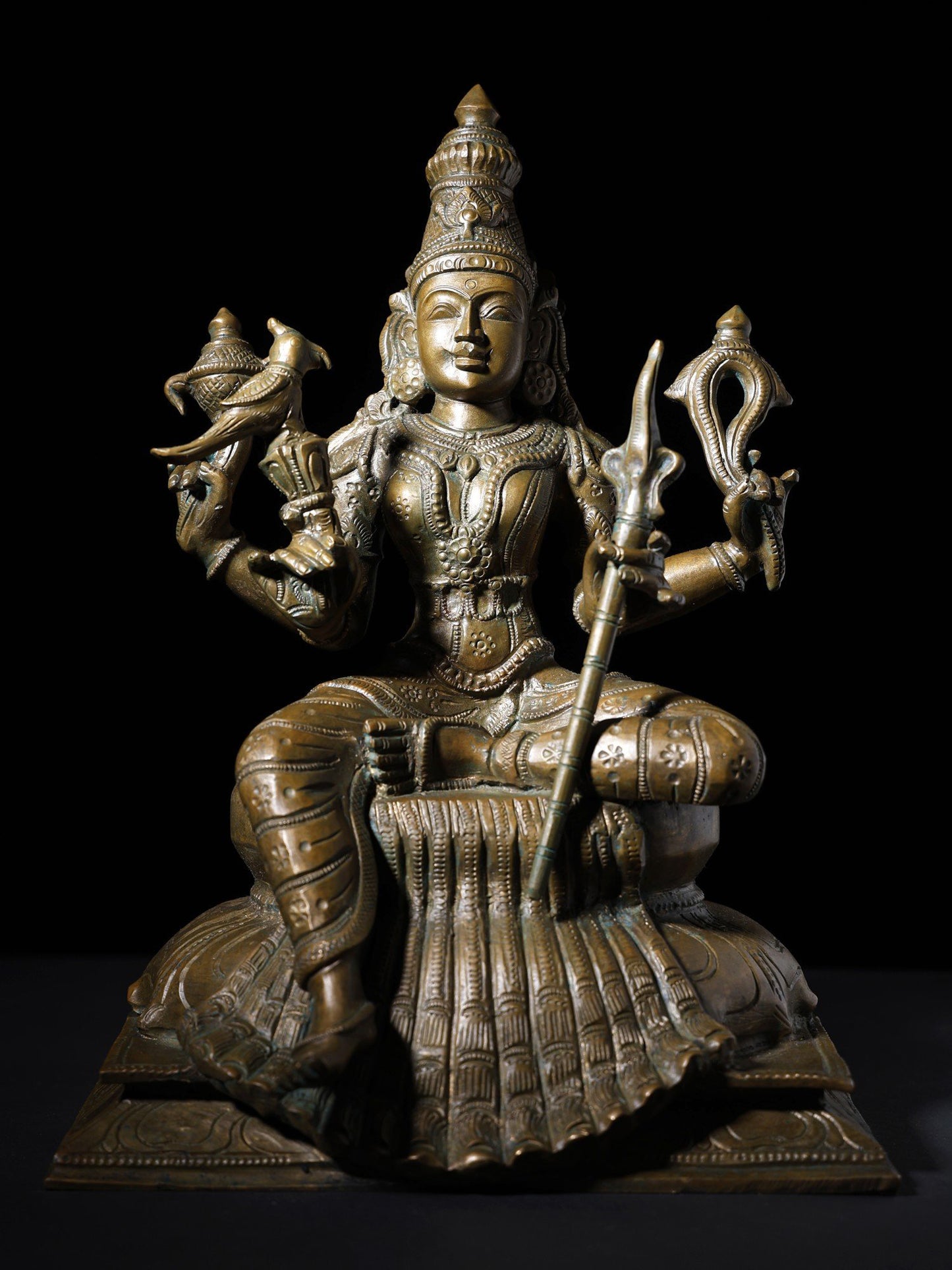 12" Four Armed Goddess Rajarajeshvari Sculpture | Handmade Bronze Statue