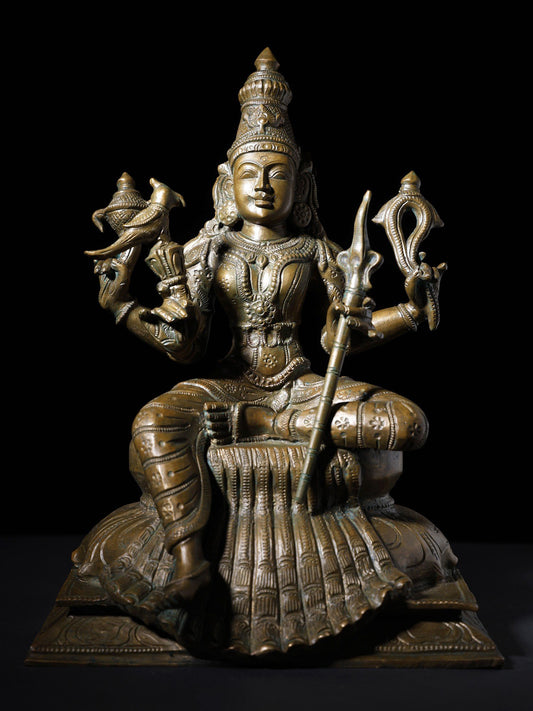 12" Four Armed Goddess Rajarajeshvari Sculpture | Handmade Bronze Statue