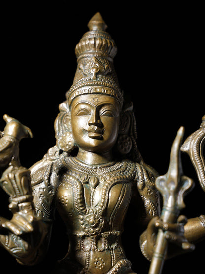 12" Four Armed Goddess Rajarajeshvari Sculpture | Handmade Bronze Statue