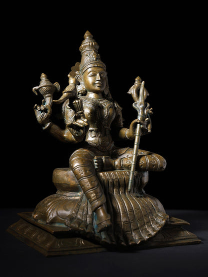 12" Four Armed Goddess Rajarajeshvari Sculpture | Handmade Bronze Statue