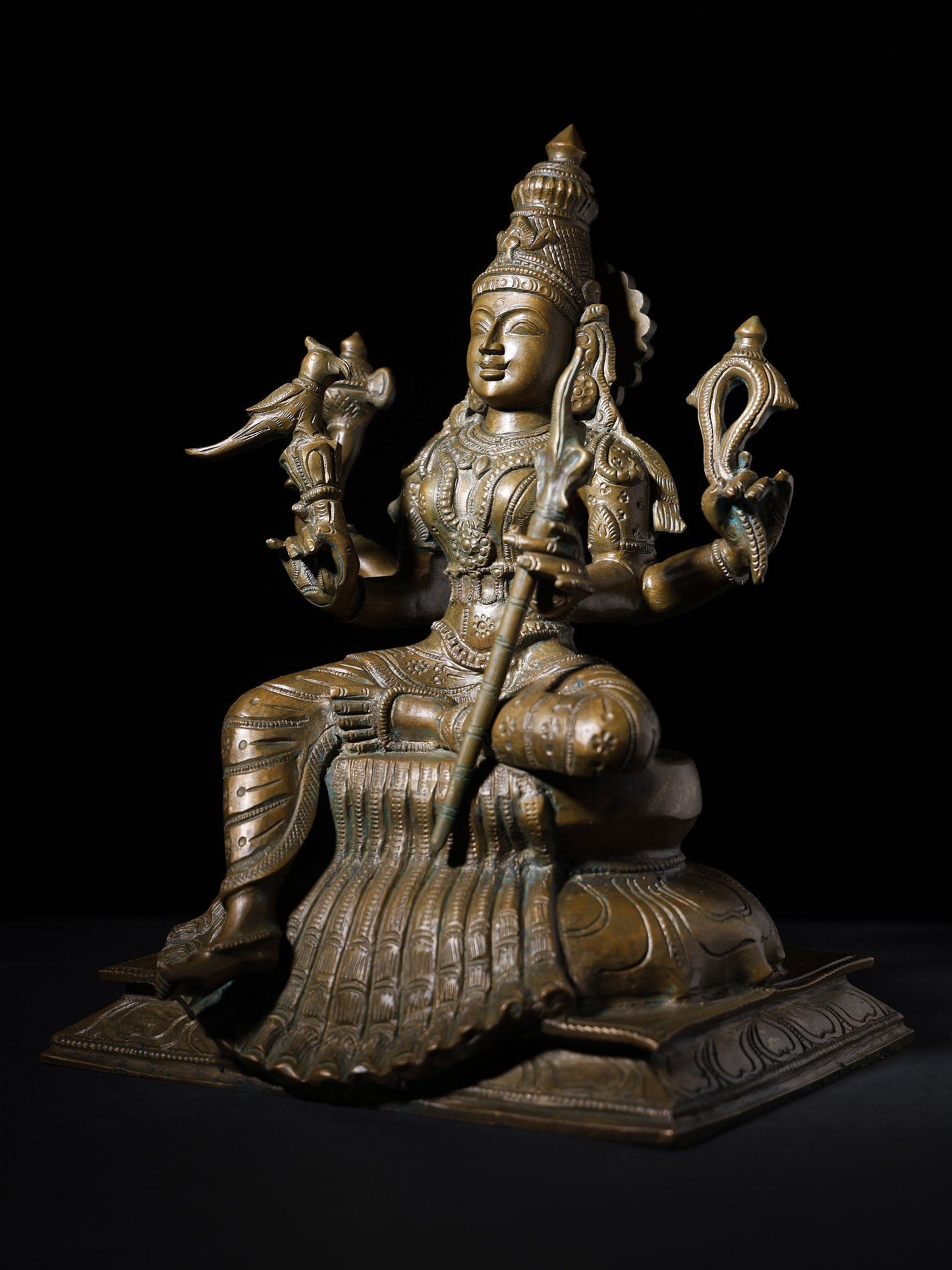 12" Four Armed Goddess Rajarajeshvari Sculpture | Handmade Bronze Statue