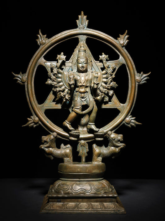 16" Chakrathalwar (Sudarshan Vishnu with Yoga Narasimha on Reverse) | Handmade Bronze Statue