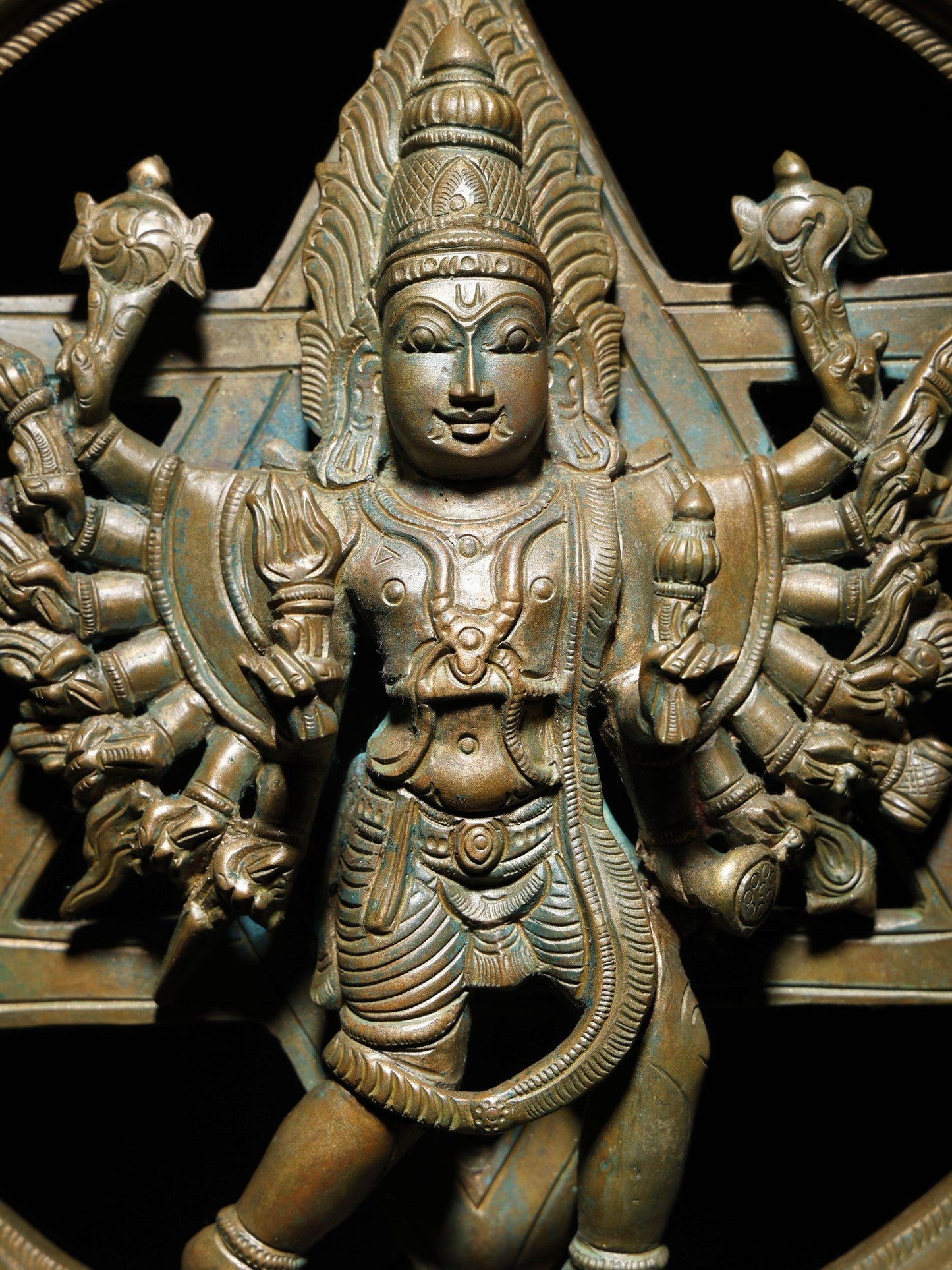 16" Chakrathalwar (Sudarshan Vishnu with Yoga Narasimha on Reverse) | Handmade Bronze Statue