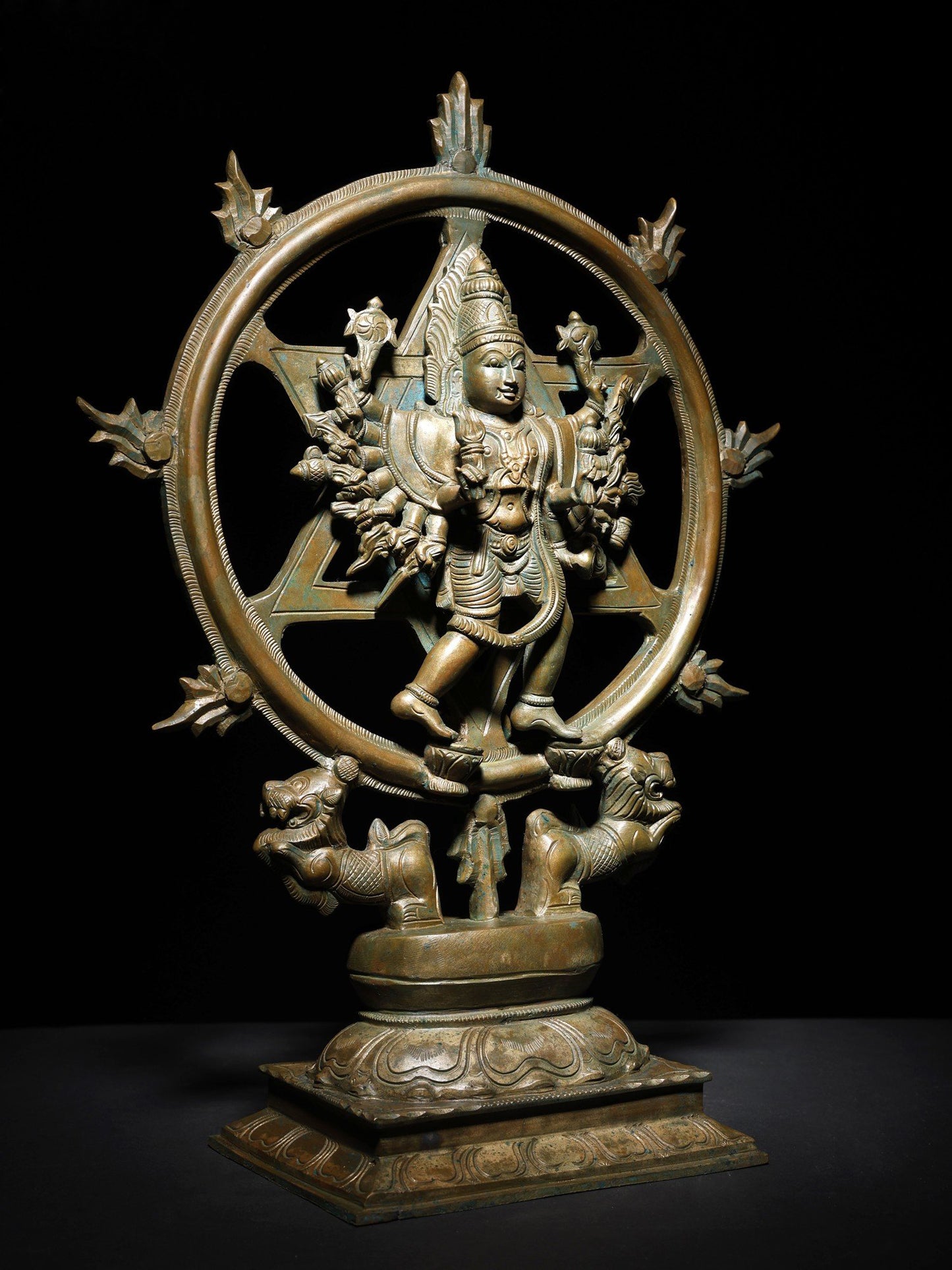 16" Chakrathalwar (Sudarshan Vishnu with Yoga Narasimha on Reverse) | Handmade Bronze Statue