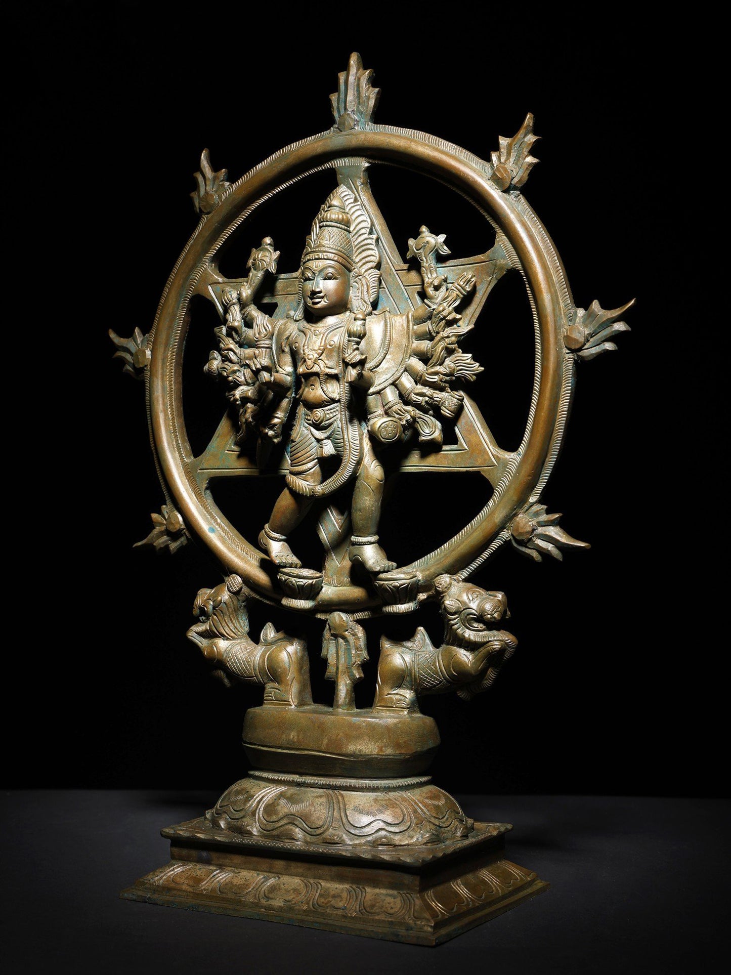 16" Chakrathalwar (Sudarshan Vishnu with Yoga Narasimha on Reverse) | Handmade Bronze Statue