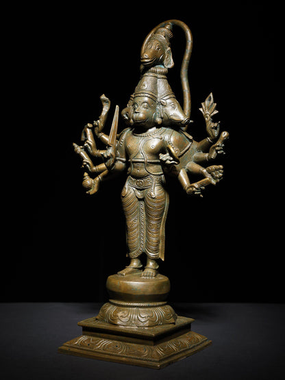 14" Ten Armed Standing Panchamukhi Lord Hanuman | Bronze Statue | Lord Hanuman Bronze Idol