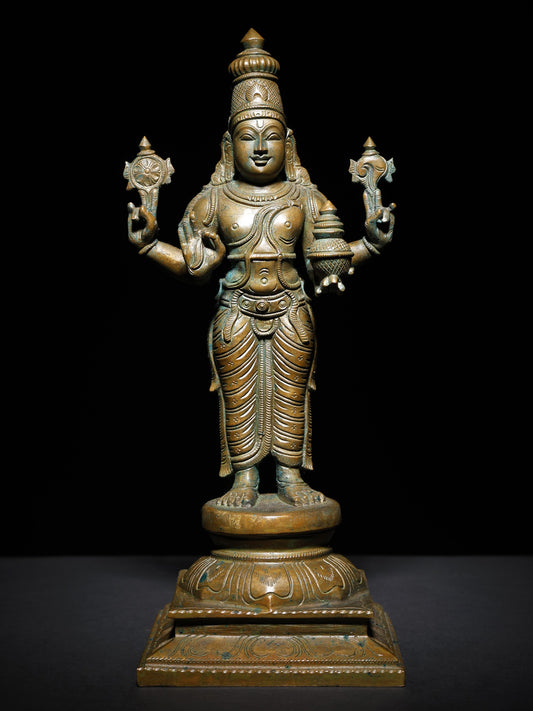 12" Lord Dhanvantari Standing On Pedstal Statue | Handmade | Lord Dhanvantari Idol | Bronze Statue