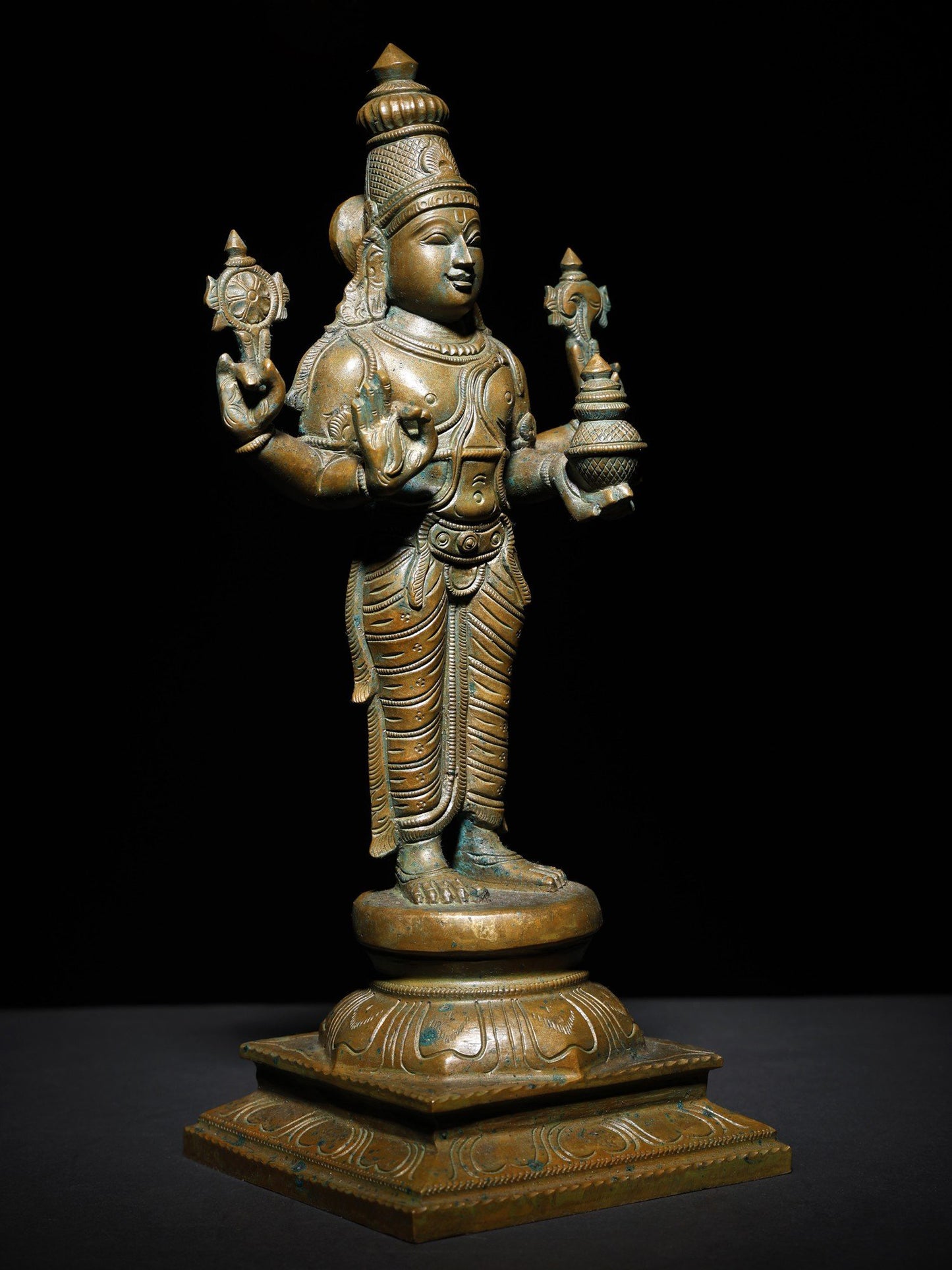 12" Lord Dhanvantari Standing On Pedstal Statue | Handmade | Lord Dhanvantari Idol | Bronze Statue