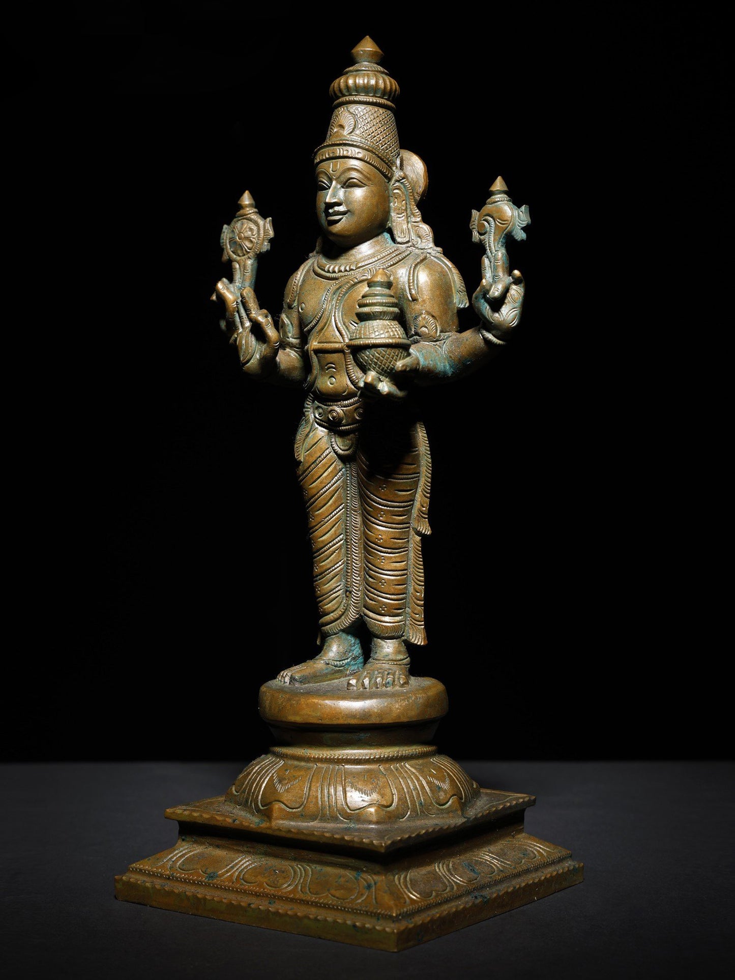 12" Lord Dhanvantari Standing On Pedstal Statue | Handmade | Lord Dhanvantari Idol | Bronze Statue