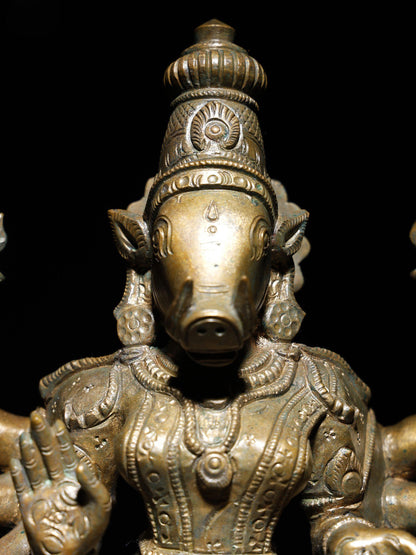 12" Eight Armed Sitting Goddess Varahi  | Handmade Goddess Statue  |  Bronze Statue