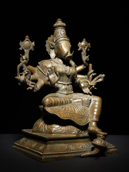 12" Eight Armed Sitting Goddess Varahi  | Handmade Goddess Statue  |  Bronze Statue