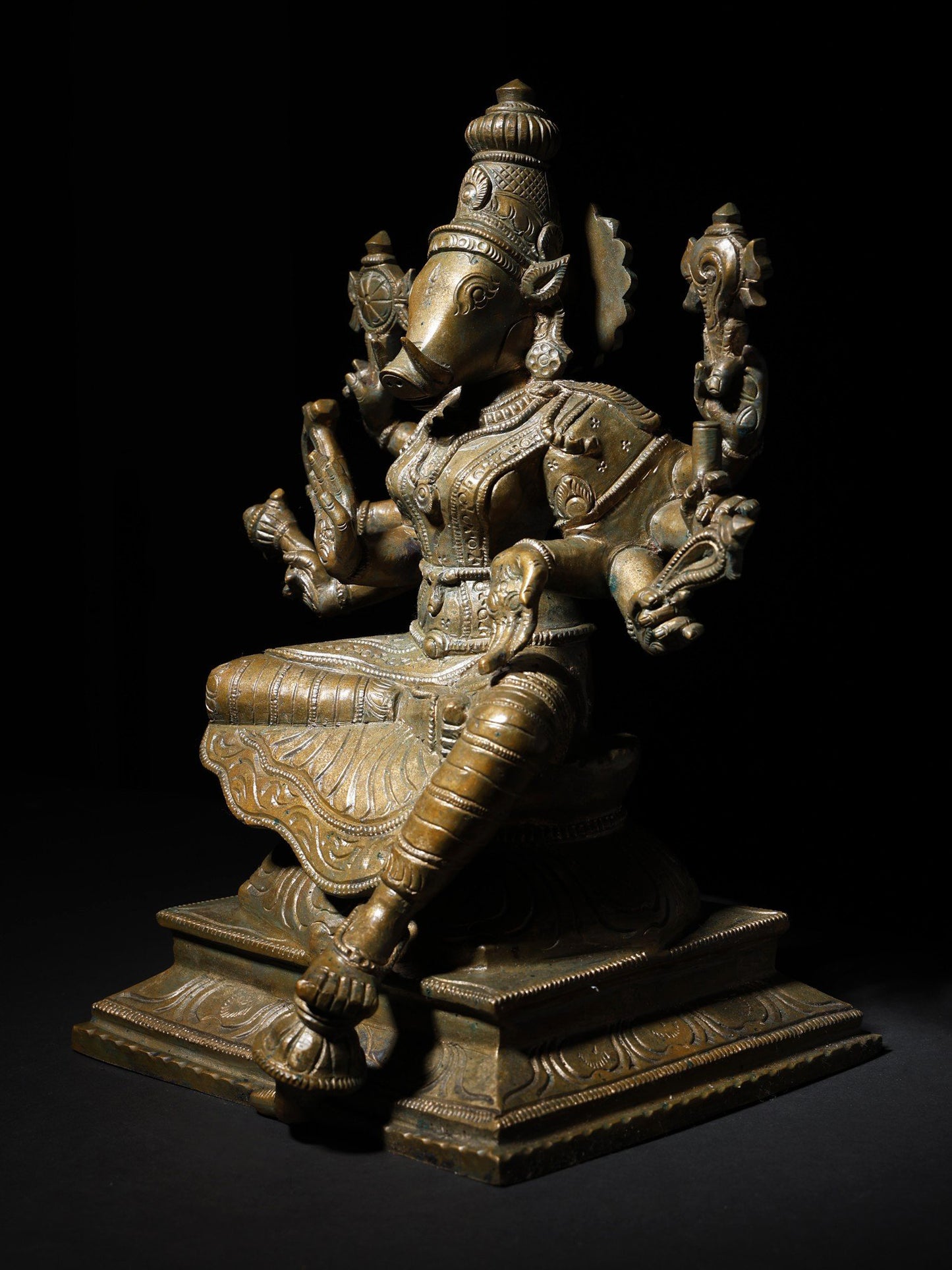 12" Eight Armed Sitting Goddess Varahi  | Handmade Goddess Statue  |  Bronze Statue