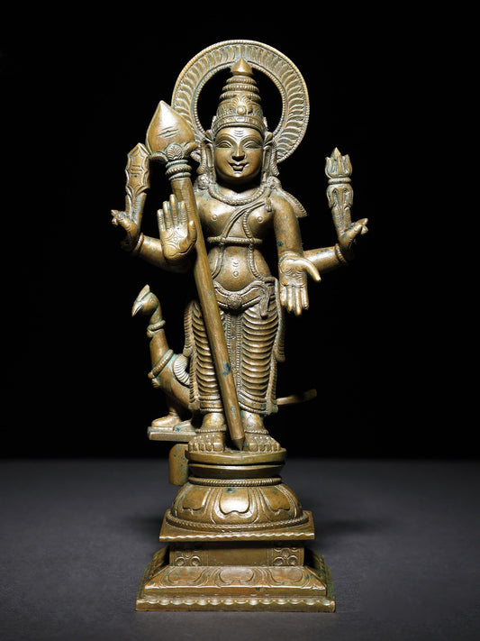 8" Standing Lord Karttikeya (Murugan) In Blessing Gesture | Handmade Idol | Bronze Statue